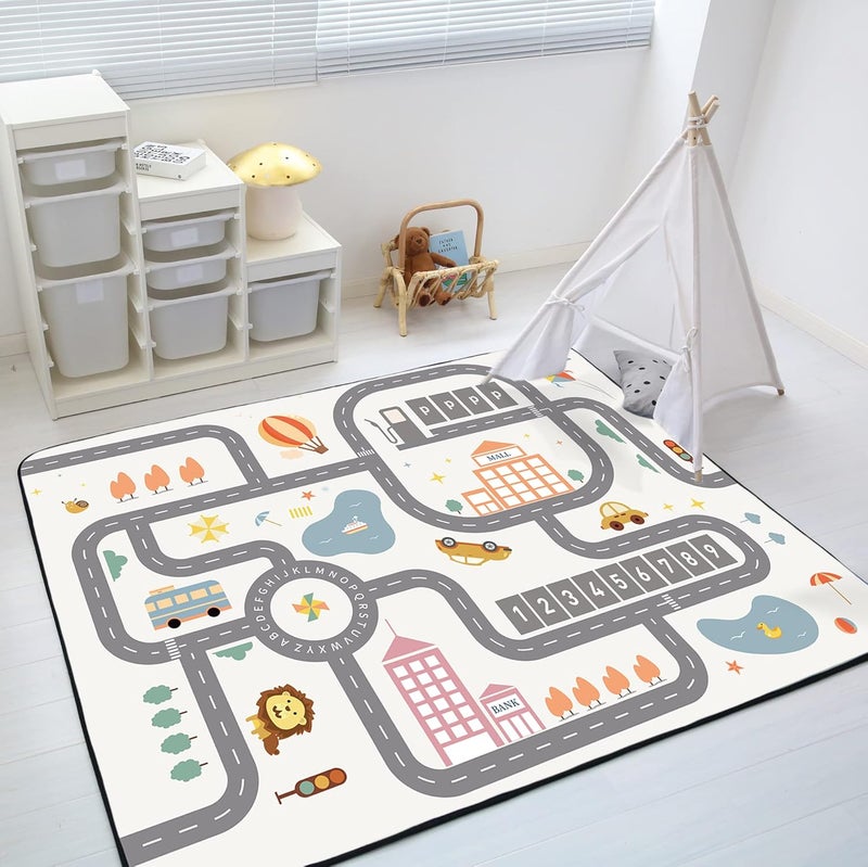 Loartee Soft Kids Educational Rug - 0.78" Thick Road Rug, ABC Alphabet & Numbers Play Mat for Toddlers, Game Area Rug, Baby Crawling Mats, Leisure Time, Warm White - Image 2